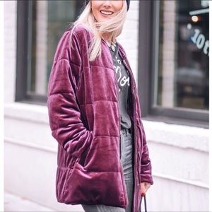 Who What Wear Purple Velvet Puffer Jacket
